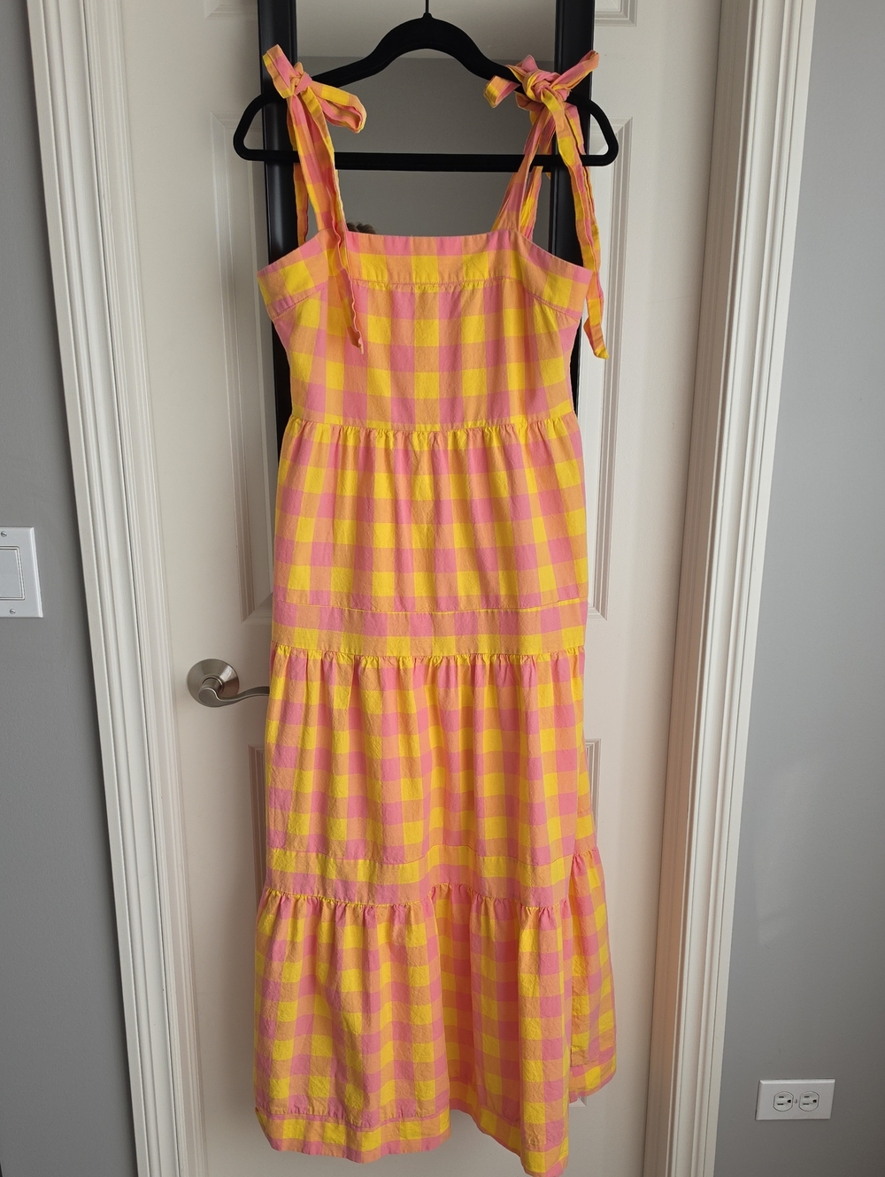 Aura Yellow & Pink Gingham Tie-Shoulder Sundress
